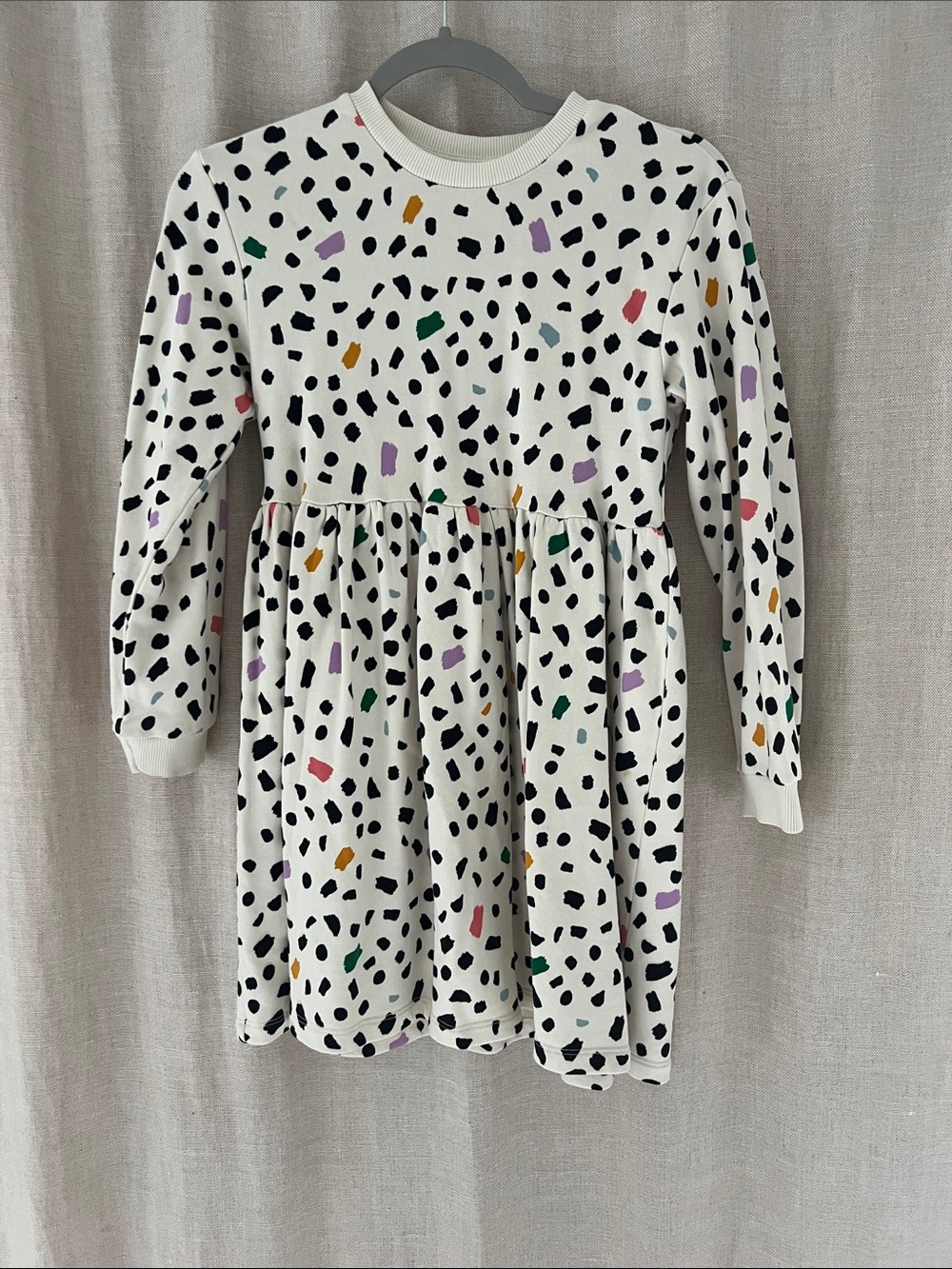 Hanna Andersson White Confetti Dot Knit Dress with Multi-Color Accents. Sz 10